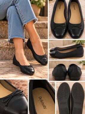 Dr. Scholl's Black Cap Toe Ballet Flats Comfort Walking Shoes, Size 7.5